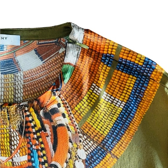 GIVENCHY WOMEN’S GORGEOUS SHORT SLEEVE SILK PULLOVER TOP SIZE XS OLIVE/GOLD - Picture 13 of 14